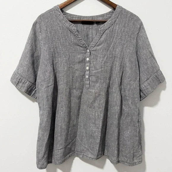 Avenue Linen Blend Silver Popover Tunic Womens Size 18/20 Lagenlook Casual - Picture 1 of 15
